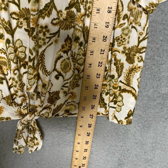 Cocomo womens bell sleeve geometric floral blouse tie front green stretch 3X - Picture 7 of 8